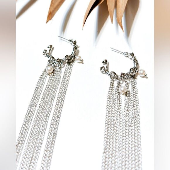 silver hoop earrings H163 - Picture 4 of 5